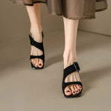 Women Sandals Summer Suede Mid Heels Fashion Shoes Brand Slides Open Toe Pumps Party Shoes Dress Lady Zapatos Mujer 2023