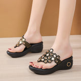 Casual Crystal Floral Wedge Slides Women 2023 Fashion Hollow Out Platform Sandals Woman Comfortable Slippers Womens