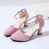 Women Fashion High Quality White Pointed Toe Buckle Strap Pu Leather Stiletto Ladies Casual Pink Comfort High Heel Shoes