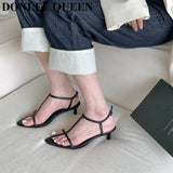 Shoes Women Sandals Thin Low Heels Sandals Pointed Toe Narrow Band Simple Sandal Ankle Strap Lady Pumps 2023