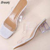 Summer Ladies' slippers Transparent High Heels Clear Crystal Slides Mules Female Sandals Women Shoes Daily Peep Toe