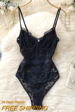 Fashion Women Black Lace Bodysuit Sexy Spaghetti Strap Sleeveless Hollow Out Slim Fit Body Top 2023 Summer Female
