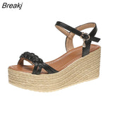 Women Summer Sandals Buckle Fashion Shoes Sandals New Fashion Sandal 7.5cm Heel Outside Sandals Black Basic