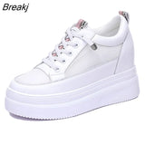 Genuine Leather Shoes Women Sneakers Spring Summer Mesh Shoes Women Platform Shoes Ladies Height Increasing 8.5cm