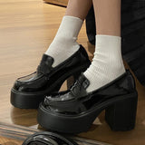 Chunky High Heels Pumps for Women 2024 Spring Patent Leather Platform Loafers Woman Black Thick Heeled Jk Lolita