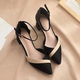 Women Classic Pointed Toe High Quality Black Leather Buckle Strap Square Heel Shoes Lady Office Pumps Sapatos Femininas