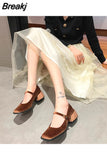Janes Shoes Female Golden Velvet New Square Toe College Style Casual Pumps Fashion Shallow Buckle Shoes High Heel