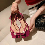 Women Sandals 2023 Summer Shoes Female Square Toe Flat Heels Slides Fashion Pearl Slide Clip Toe Sliver Flip Flops