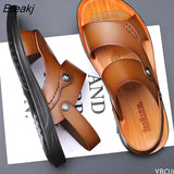 for men outdoor leather 2022 summer Men Shoes Genuine Leather Non-slip Beach Slip-On Sandals Travel