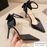 Breakj New Summer Buckle With Bow High Heels Fine Heel Head Of Women's Shoes