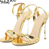 2023 New Ankle Strap Women's High Heels Sandals Fashion Open Toe Female Wedding Dress Silver Shoes Sandalias De