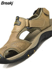 Sandals for Men Summer Outdoor Beach Shoes Casual Plus Size 10 Womens Slides Cowhide Leather Sneakers