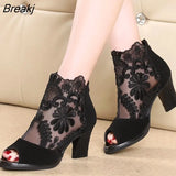 Summer Women High Heel Shoes Mesh Breathable Pomps Zip Pointed Toe Thick Heels Fashion Female Dress Shoes Elegant