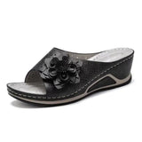 Flower Platform Wedges Heels Slippers Women Hollow Out Thick Sole Sandals Woman Summer 2023 Plus Size Casual Shoes