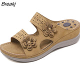 New 2023 Flower Women Sandals Fashion Premium Orthopedics Shoes Retro Wedge Platform Slippers Outdoor Beach Casual
