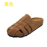 Breakj Woven Bun Head Half Slippers Women's Shoes Wear 2025 New Summer Pedal Soft Bottom Boaster