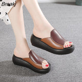 Woman Platform Flip Flops 2023 New Summer Women Genuine Leather Slipper High Heel Shoes Women
