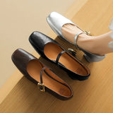 2024 New Silver Square-Headed Mary Jane Shoes With Thick Heels And Single Shoes With Shallow Mouth Buckle High-Heeled