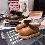 Breakj Heel Bottom Middle Heel (-Cm) Round Head Artificial Short Plush Susud Snow Boots Winter Middle Boots Rubber