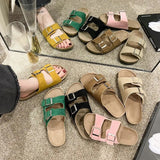 New Summer Women Slippers Fahsion Beach Cork Slippers Casual Double Buckle Non-slip Slides Women Slip On Flip Flop
