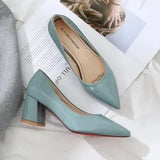 new Korean wild thick with high heels shallow mouth pointed work single shoes classic simple large size women's