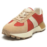 Women Sneakers Genuine Leather Anti-Skid Thick Bottom Daddy Shoe Cotton Lace Up Retro Mixed Colors Casual Sport