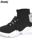 Sneakers Women 2023 New Spring Hidden Wedge Sock Shoes Woman Thick Bottom High Top Shoe Female Tennis 40 White