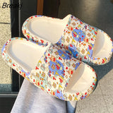 Couples Slippers 2022 New Summer Home Non-slip Bathroom Men Slippers Women Cartoon Printed Flip Flops Beach Soft