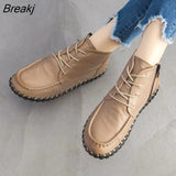 2023 Vintage Style Genuine Leather Women Boots Flat Booties Soft Cowhide Women's Shoes Ankle Boots zapatos