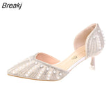 New Female Shoes Spring Autumn Fashion High Heels Rhinestone Pearls Asakuchi Thin Heels Women Shoes Zapatos