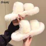 Winter Open Toe Slipper Fashion Fur Thick Sole Flats Heel Ladies Casual Slip On Bedroom Shoes Soft Outdoor Slides