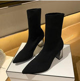 Women Boots High Heels Shoes Luxury Designer Boots-Women Stiletto Ankle Pointy Fashion Stockings Rubber 2024 Ladies Lace-Up
