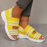 Knitted Platform Sandals for Women Summer 2024 Roman Peep Toe Flat Sandals Woman Plus Size Breathable Mesh Walking