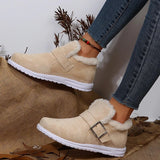 New Keep Warm Winter Shoes for Women Flat Heels Thick Plush Woman Snow Boots Metal Buckle Non Slip Cotton Shoes Plus
