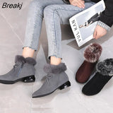 Women Short Boots Natural fur Genuine Leather Ankle Boots Autumn Winter Comfortable Med Heels Boots Women