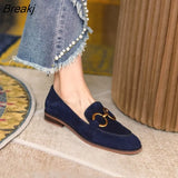 Retro Metal Buckle Loafers Women's English Style High Heel Flat Single Shoes Ladies Dress Shoes Faux Suede Low