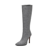 Knee High Boots for Women Sexy Stiletto Snakeskin Print Fashion Thin High Heels Shoes US Size