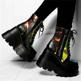 Women's Boots Autumn Winter Non Slip Platform Boots Women Fashion Size 43 Lace Up Wedge Shoes Women High Heels Botas