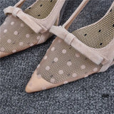 Women's Shoes 2023 Summer Fashion Pointy Bow Mesh Breathable Stiletto Heel Shallow Sandals for Women Zapatos De