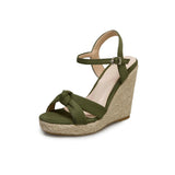 34~46 Wedges Sandal Women Summer New Platform Pumps Bohemia High Heel Ankle Strap Solid Flock Female Shoes Zapatos De