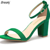 Women High Heels Sandals Women New Summer Shoes Woman Fashion Buckle Strap Square Heel Flock White Open Toe
