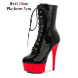 Women Boots Mid-Calf Sexy Hate Day High 17 20CM Round Toe Pole Dance Shoes Nightclub Zipper Lace-up Black Roman
