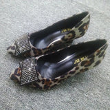 Sexy Leopard Crystal Shoes Pumps 2023 Autumn Shallow Mouth Slope Shoes Woman European American Pointed Wedges Singles
