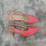 Daily all-match Sandal Shoes Pointed Toes High Heels Sexy 5cm Low Casual Back Empty Buckle Pumps Red Wedding