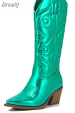 Hot Fashion 2023 Winter Comfy Cowgirl Western Boots Retro Vintage Women Knee High Boots Embroidery Dress Ladies