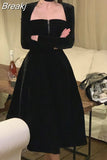 Vintage Velvet Midi Dress Woman Black Elegant Evening Party Dress Casual One Piece Dress Korean Fashion 2023 Autumn
