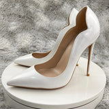 Curl Cut Women Solid Black Patent Pointy Toe High Heel Shoes Elegant Pumps Customize Stilettos Size 46 8cm 10cm