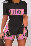 Summer New Printing Shorts Sets Women Round Neck Side Slit Top And Shorts Two Piece Set Fashion Streetwear 2pcs