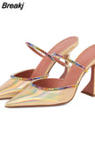 Heels Woman Sandals Crystal PVC Women Pumps Summer Mules Ladies Slippers High Heels Slingback Party Dress Shoes