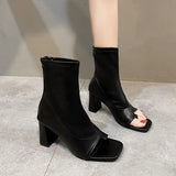 Women's Shoes Summer New Open Toe Sandals Fashion Clip Toe Smoke Tube Boots Flat High Heels Short Boots Tide Botas De